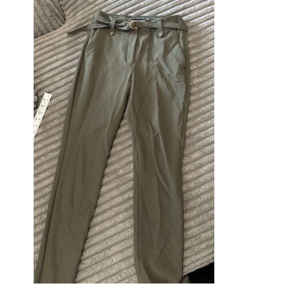 Express Pants Womens 4R Green Belt Waist Stretch Skinny Hi Rise Office Academia - Picture 2 of 15